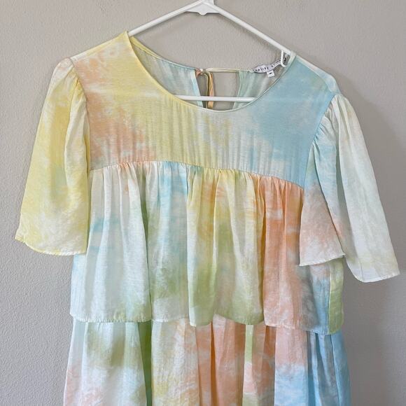 English Factory Pastel Tie Dye Tiered Ruffle Dress (M) - Picture 3 of 11